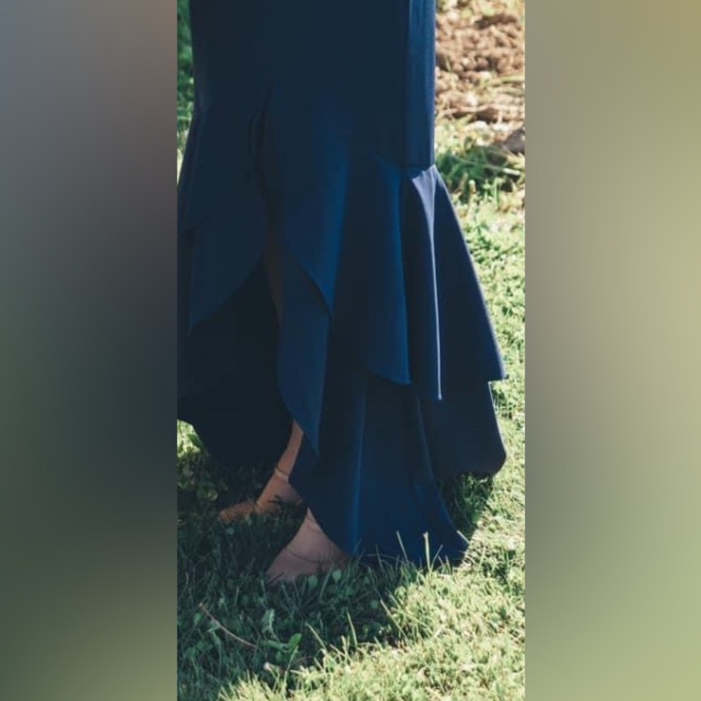 Adrianna Papell Navy Off-the-Shoulder Maxi Gown - Picture 9 of 10